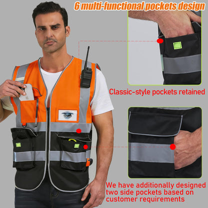 Shmimy Custom Safety Vest Class 2 High Visibility Reflective Vest 6 Pocket