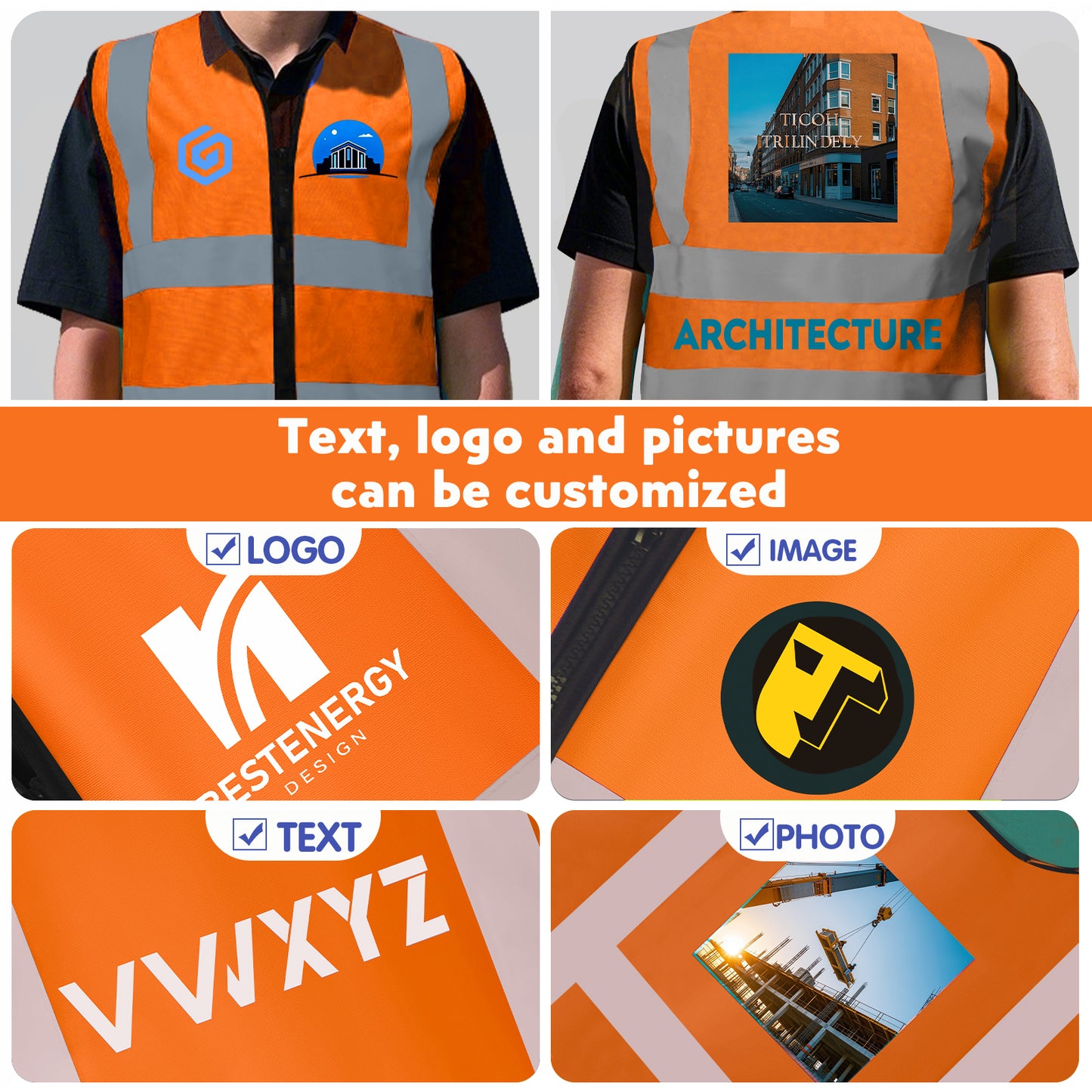 Shmimy Custom Logo Class 2 Reflective Safety Vest, ANSI/ISEA Standards Compliant