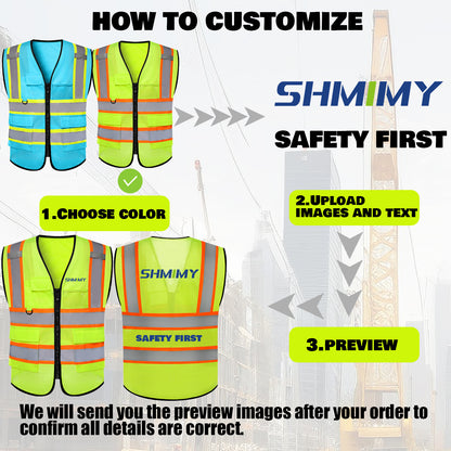 Shmimy Custom Mesh Safety Vest with 5 Pockets Class 2 Adult Unisex Construction Security Workwear