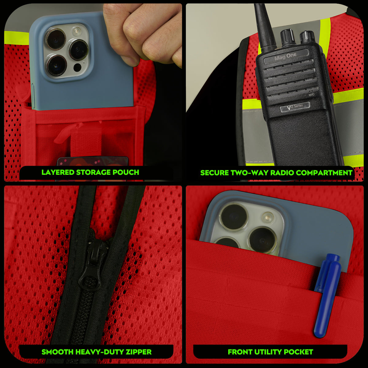 Shmimy Custom Logo High Visibility Reflective Safety Vest Class 2 - Unisex Adult Workwear with Zipper & 9 Pockets for Construction & Security