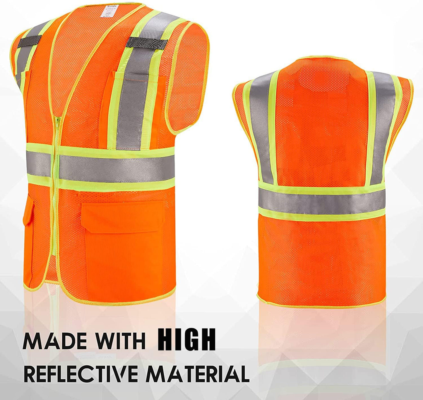 Shmimy Custom High Visibility Safety Vest, Class 2 Reflective Work Vest With Pockets, Custom Logo Construction Workwear
