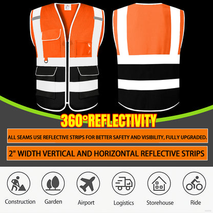 Shmimy 6 Pockets Custom Safety Vest Customized Logo Class 2 High Visibility Reflective Vest