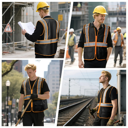 Shmimy Custom High Visibility Safety Vest, Class 2 Reflective Work Vest With Pockets, Custom Logo Construction Workwear