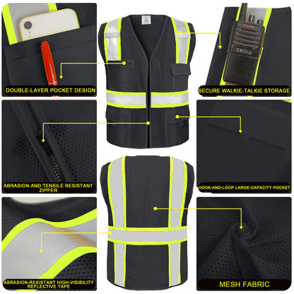 Shmimy Custom Safety Vest Customized Logo Class 2 High Visibility Reflective Vest with 8 Pockets Construction workwear