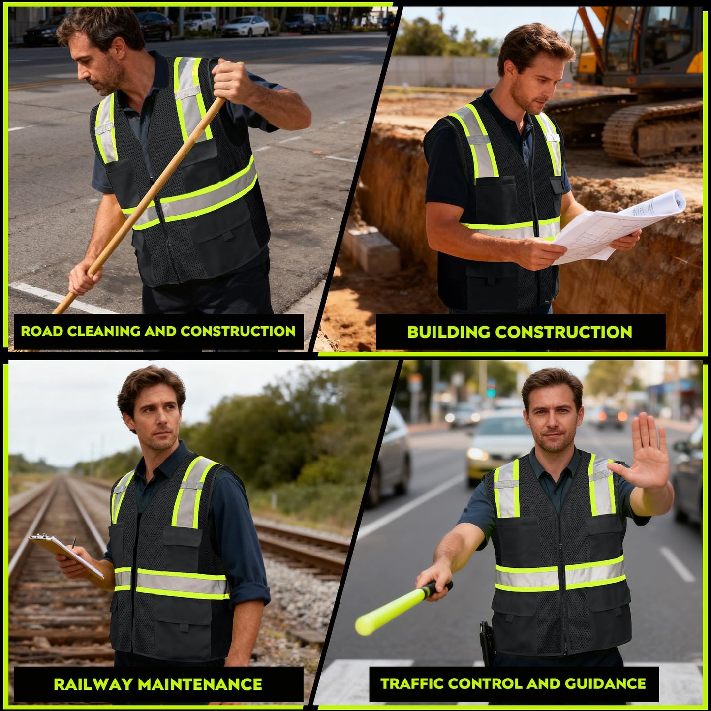 Shmimy Custom Safety Vest Customized Logo Class 2 High Visibility Reflective Vest with 8 Pockets Construction workwear