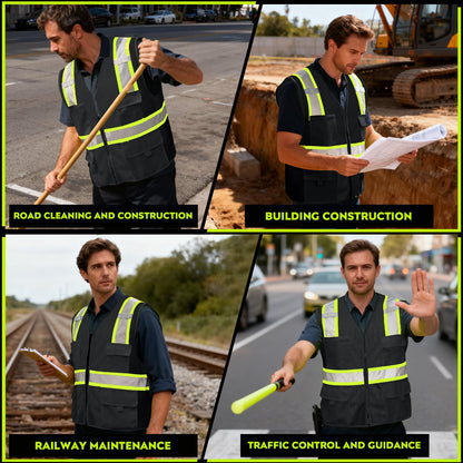 Shmimy Custom Safety Vest Customized Logo Class 2 High Visibility Reflective Vest with 8 Pockets Construction workwear