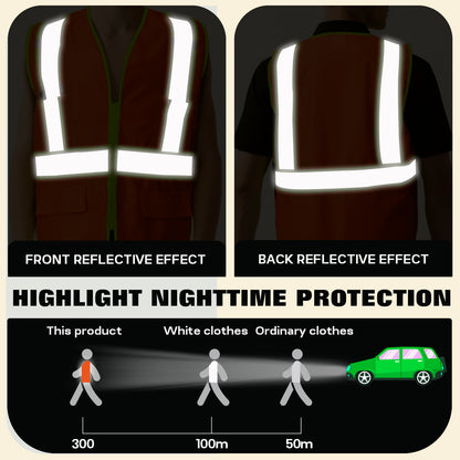 Shmimy Custom High Visibility Safety Vest, Class 2 Reflective Work Vest With Pockets, Custom Logo Construction Workwear
