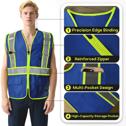 Shmimy Custom High Visibility Safety Vest, Class 2 Reflective Work Vest With Pockets, Custom Logo Construction Workwear