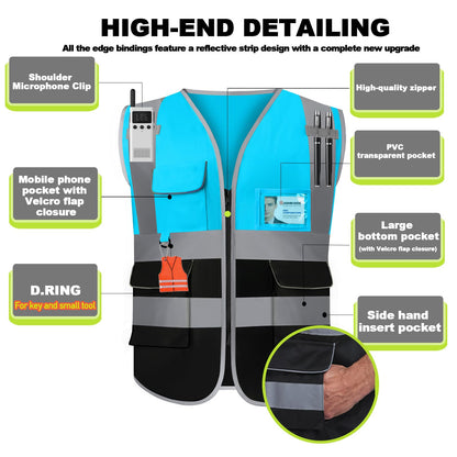 Shmimy Custom Safety Vest Class 2 High Visibility Reflective Vest 6 Pocket