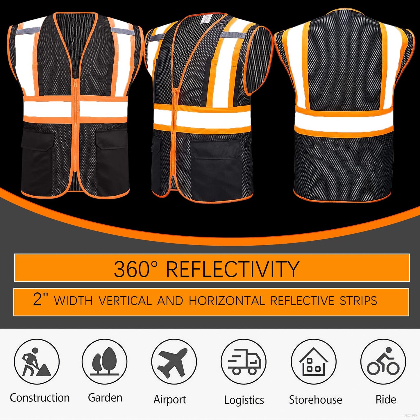 Shmimy Custom High Visibility Safety Vest, Class 2 Reflective Work Vest With Pockets, Custom Logo Construction Workwear