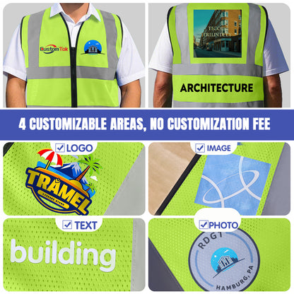 Shmimy Custom Safety Vest Customized Logo Class 2 High Visibility Reflective Vest, Construction workwear