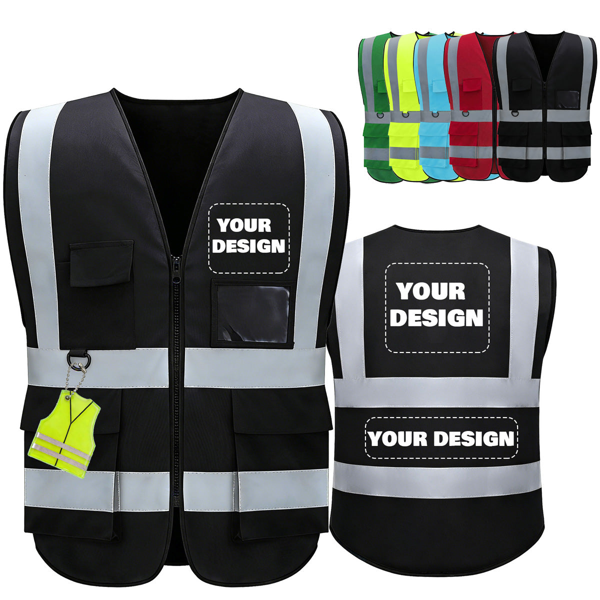 Shmimy Custom Logo Reflective Vest, Class 2 Safety Vests with 5 Pockets Zipper High Visibility