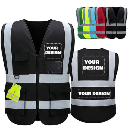 Shmimy Custom Logo Reflective Vest, Class 2 Safety Vests with 5 Pockets Zipper High Visibility