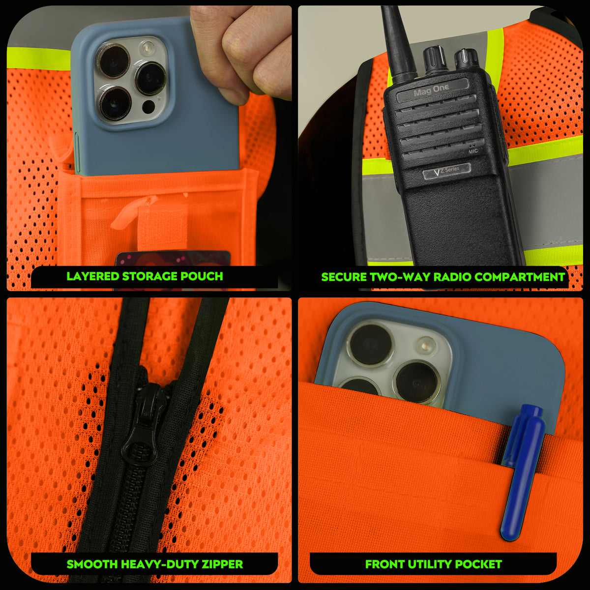 Shmimy Custom Logo High Visibility Reflective Safety Vest Class 2 - Unisex Adult Workwear with Zipper & 9 Pockets for Construction & Security