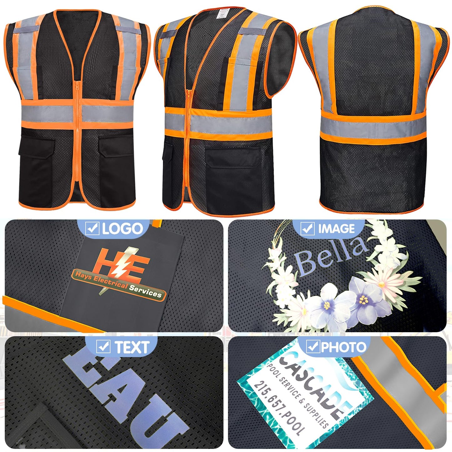 Shmimy Custom High Visibility Safety Vest, Class 2 Reflective Work Vest With Pockets, Custom Logo Construction Workwear