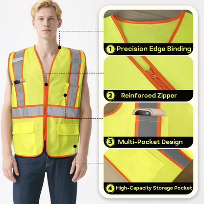 Shmimy Custom High Visibility Safety Vest, Class 2 Reflective Work Vest With Pockets, Custom Logo Construction Workwear
