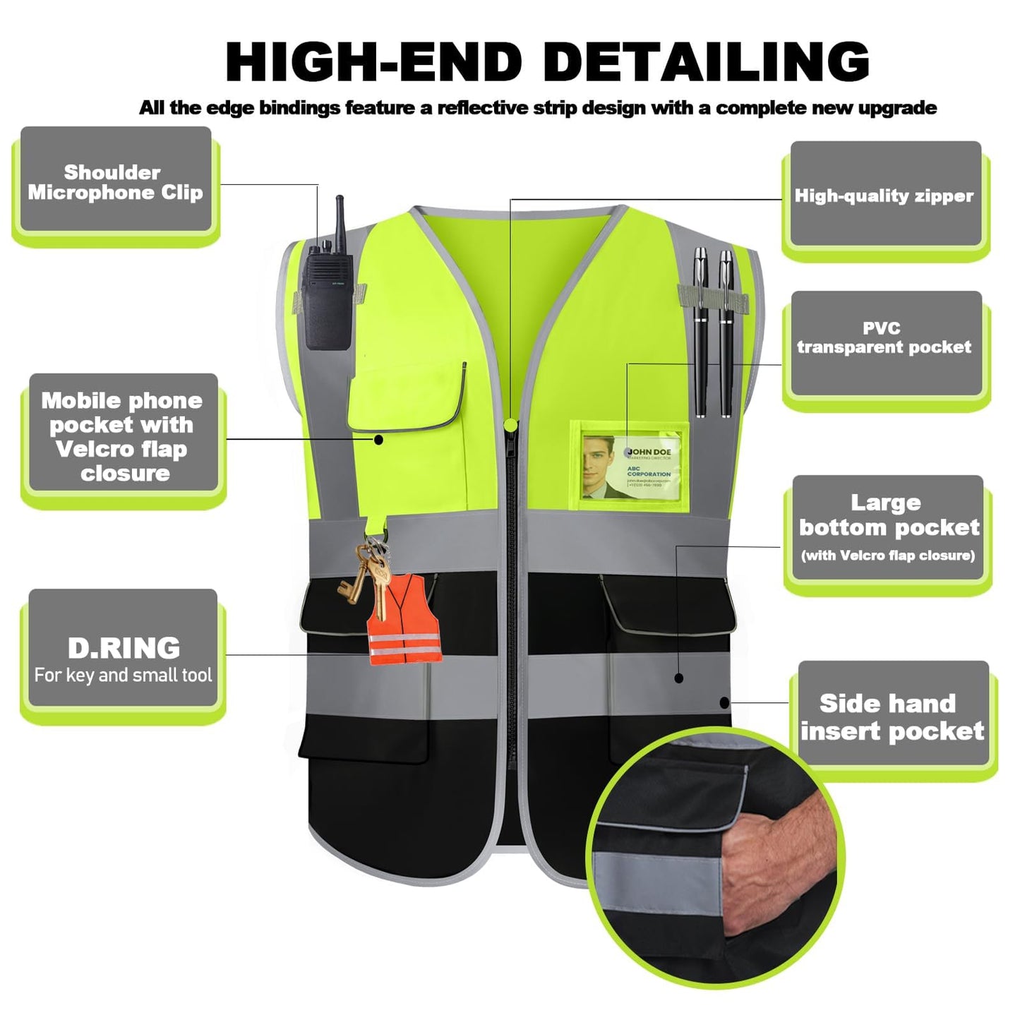 Shmimy Custom Safety Vest Class 2 High Visibility Reflective Vest 6 Pocket