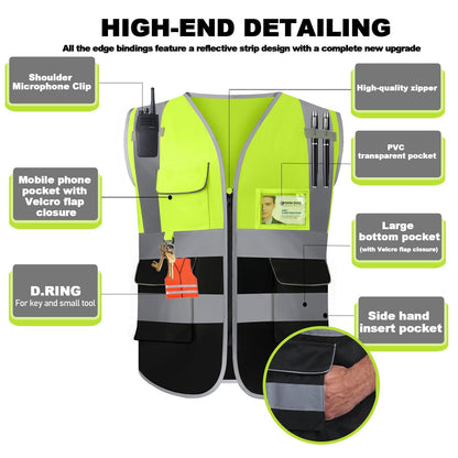 Shmimy Custom Safety Vest Class 2 High Visibility Reflective Vest 6 Pocket