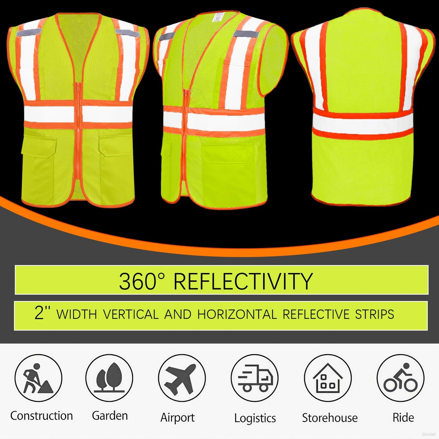 Shmimy Custom High Visibility Safety Vest, Class 2 Reflective Work Vest With Pockets, Custom Logo Construction Workwear