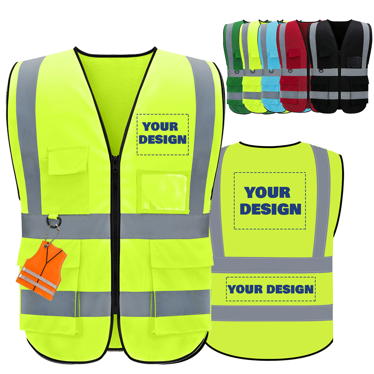 Shmimy Custom Logo Reflective Vest, Class 2 Safety Vests with 5 Pockets Zipper High Visibility