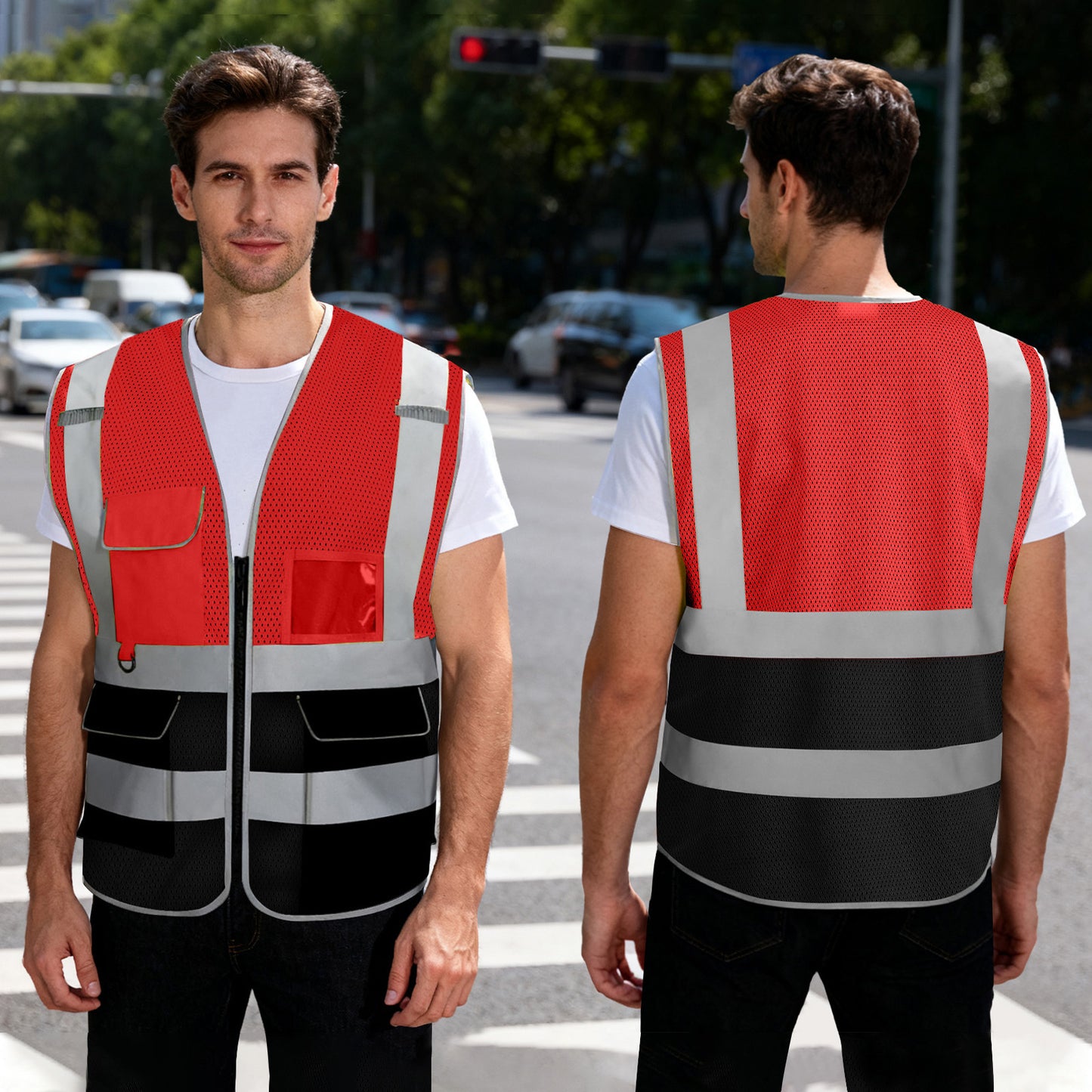 Shmimy 6 Pockets Custom Safety Vest Customized Logo Class 2 High Visibility Reflective Vest