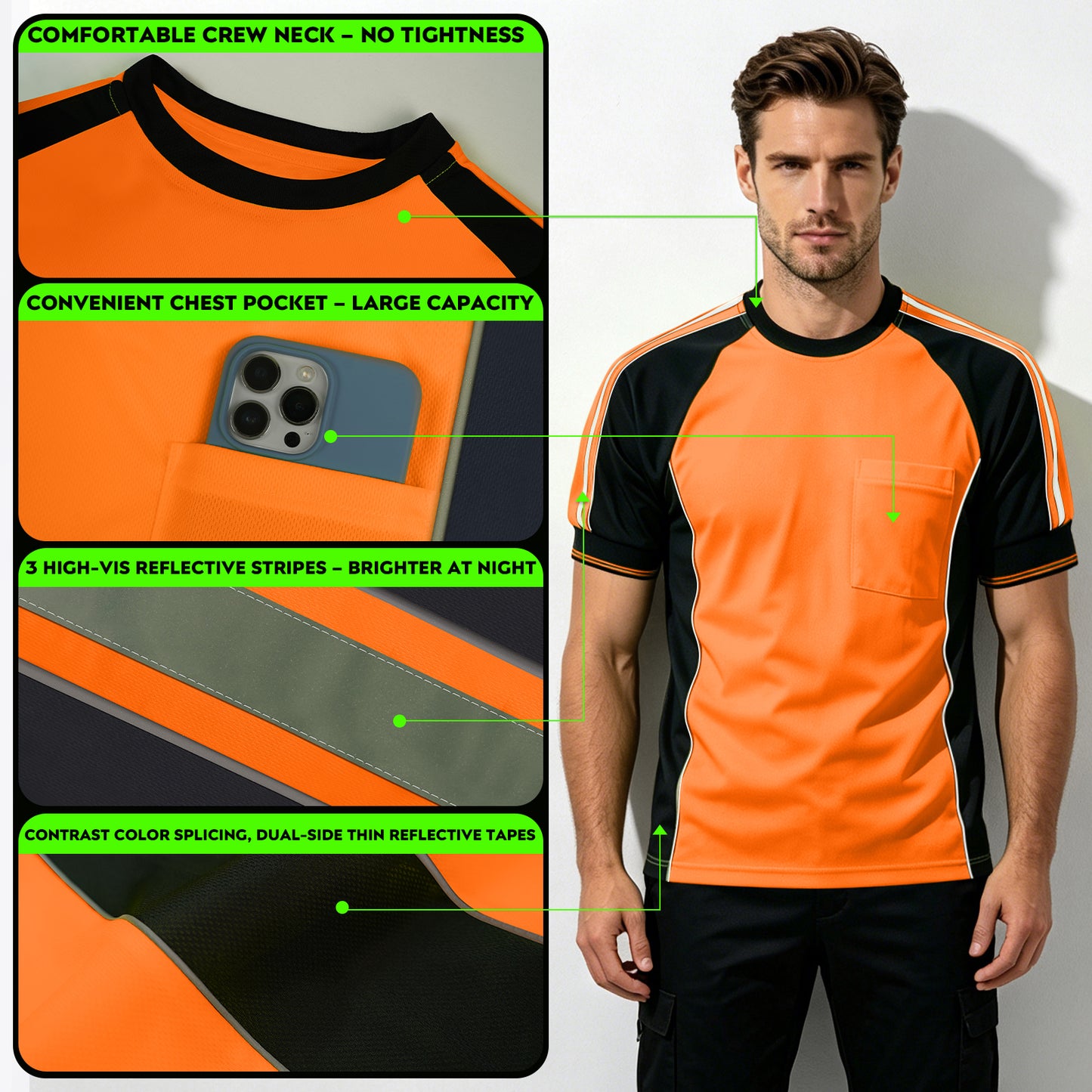 Custom Logo High Visibility Safety Work Shirts | Hi Vis Reflective Shirts
