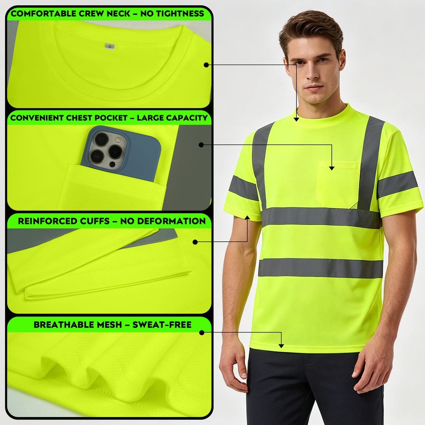 Shmimy Custom Logo High Visibility Shirts Class 3 Reflective Shirts ANSI with Pocket