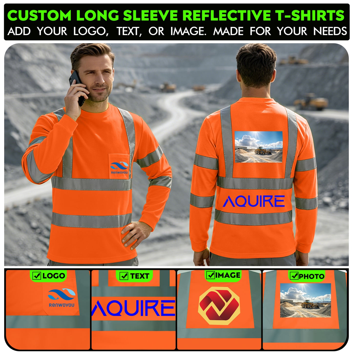 Shmimy Custom Logo High Visibility Shirts Class 3 Reflective Shirts ANSI with Pocket Safety Shirts