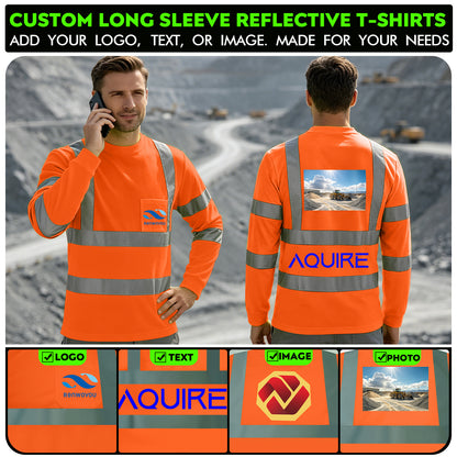 Shmimy Custom Logo High Visibility Shirts Class 3 Reflective Shirts ANSI with Pocket Safety Shirts