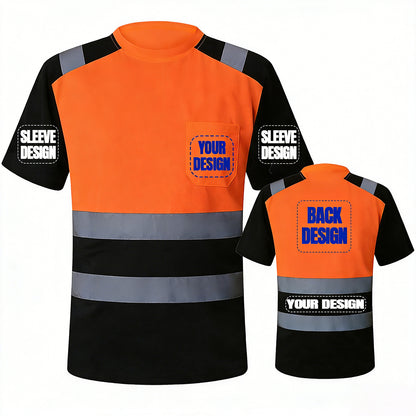 Shmimy Custom Logo High Visibility Safety Shirts, ANSI Class 3 Reflective Work Shirts Crewneck T-Shirt