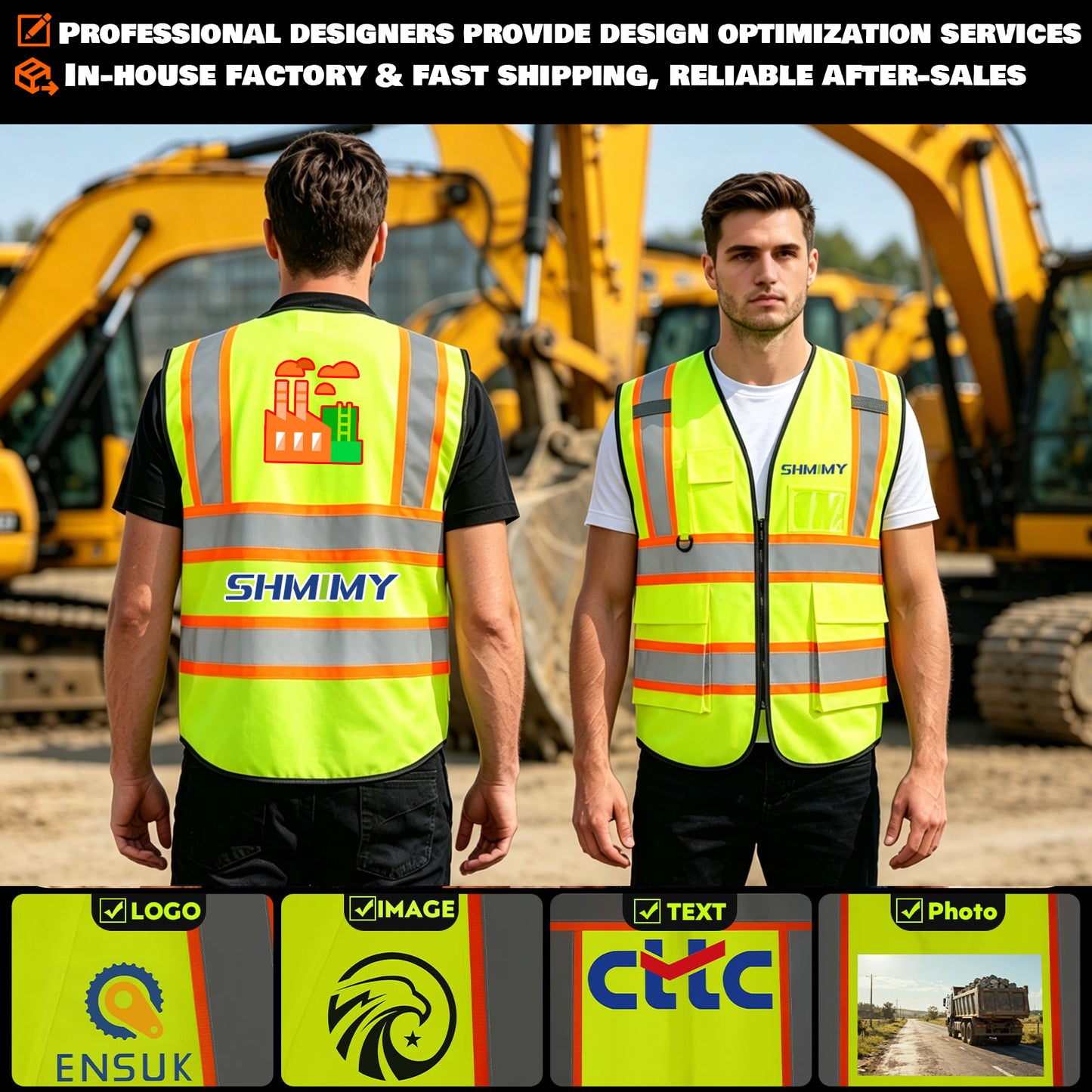 Shmimy Custom Safety Vest with 5 Pockets Class 2 Adult Unisex Construction Security Workwear