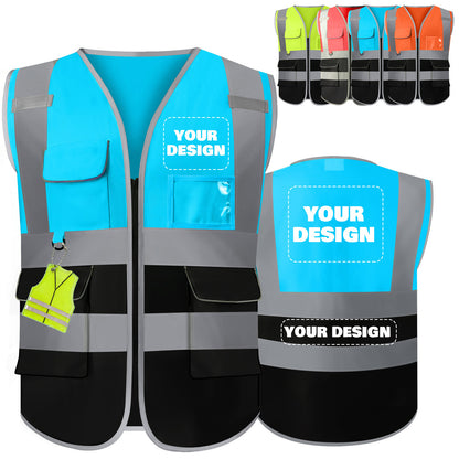 Shmimy Custom Safety Vest Class 2 High Visibility Reflective Vest 6 Pocket