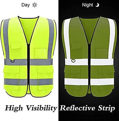 Shmimy Custom Logo Reflective Vest, Class 2 Safety Vests with 5 Pockets Zipper High Visibility