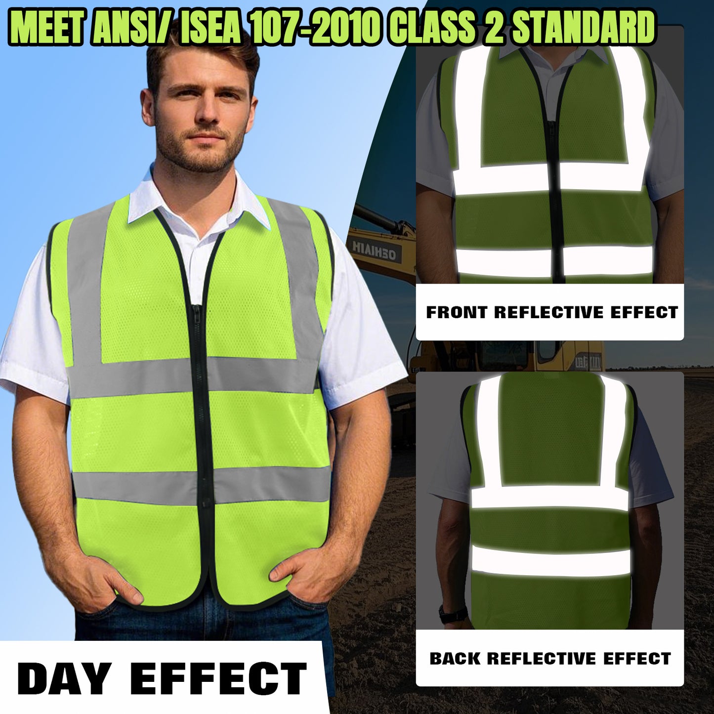 Shmimy Custom Safety Vest Customized Logo Class 2 High Visibility Reflective Vest, Construction workwear
