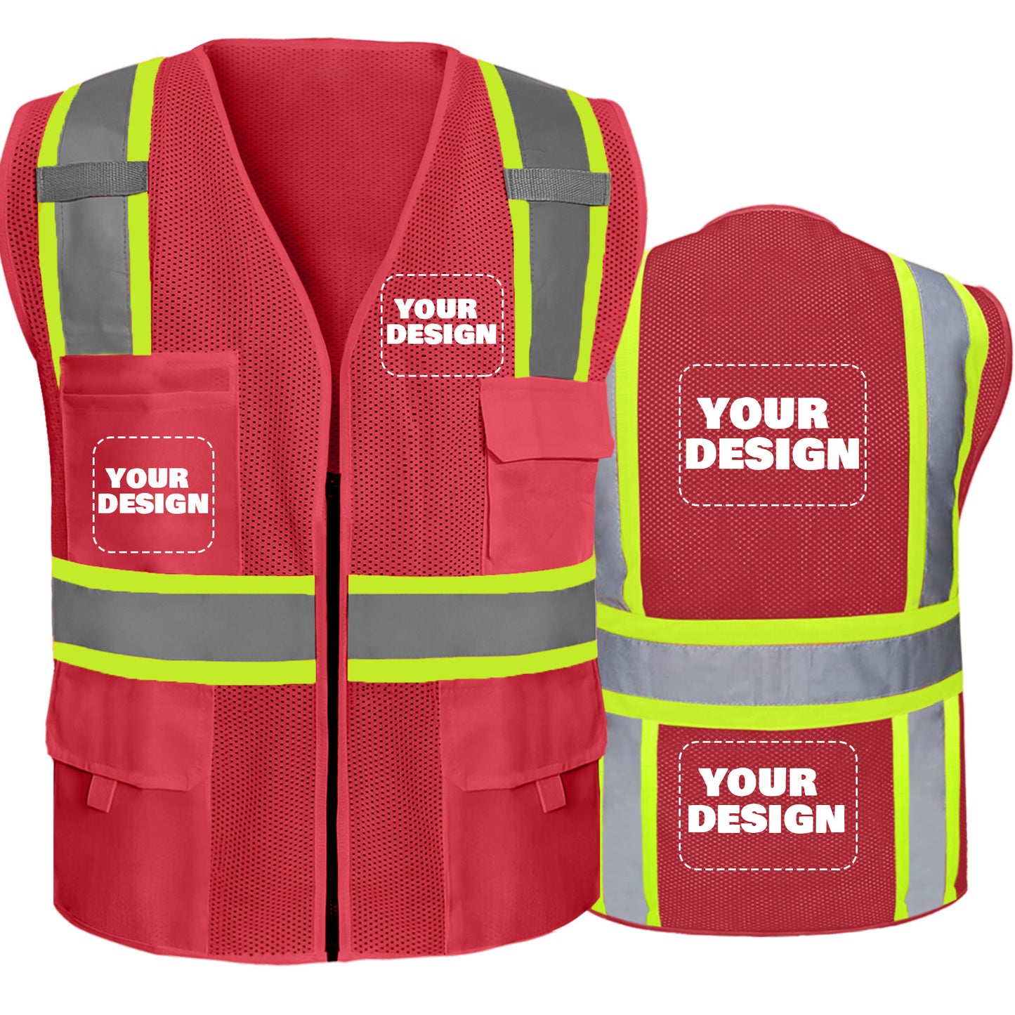 Shmimy Custom Safety Vest Customized Logo Class 2 High Visibility Reflective Vest with 8 Pockets Construction workwear