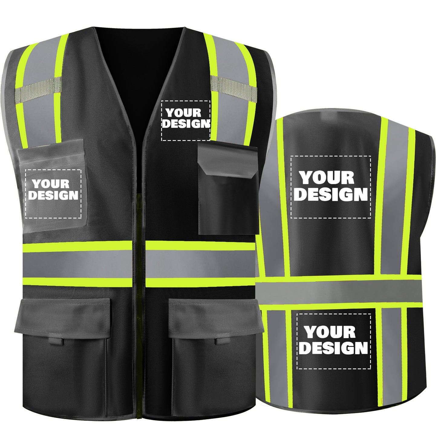 Shmimy Custom Logo Safety Vest 8-Pocket Two-Tone High Visibility Reflective Safety Vest | ANSI/ISEA 107 Class 2
