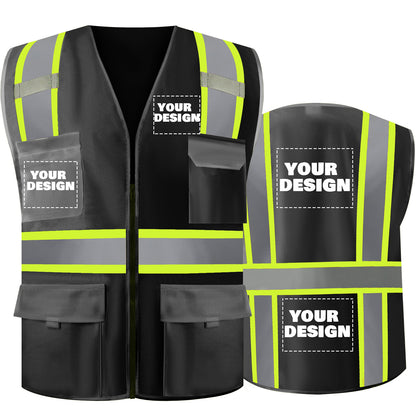 Shmimy Custom Logo Safety Vest 8-Pocket Two-Tone High Visibility Reflective Safety Vest | ANSI/ISEA 107 Class 2