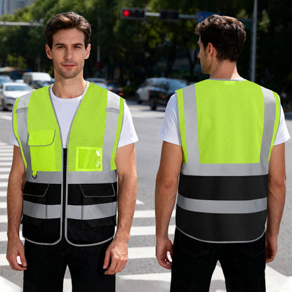 Shmimy 6 Pockets Custom Safety Vest Customized Logo Class 2 High Visibility Reflective Vest