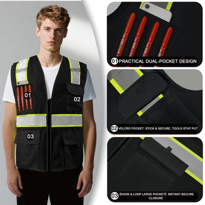 Shmimy Custom Logo Safety Vest 8-Pocket Two-Tone High Visibility Reflective Safety Vest | ANSI/ISEA 107 Class 2