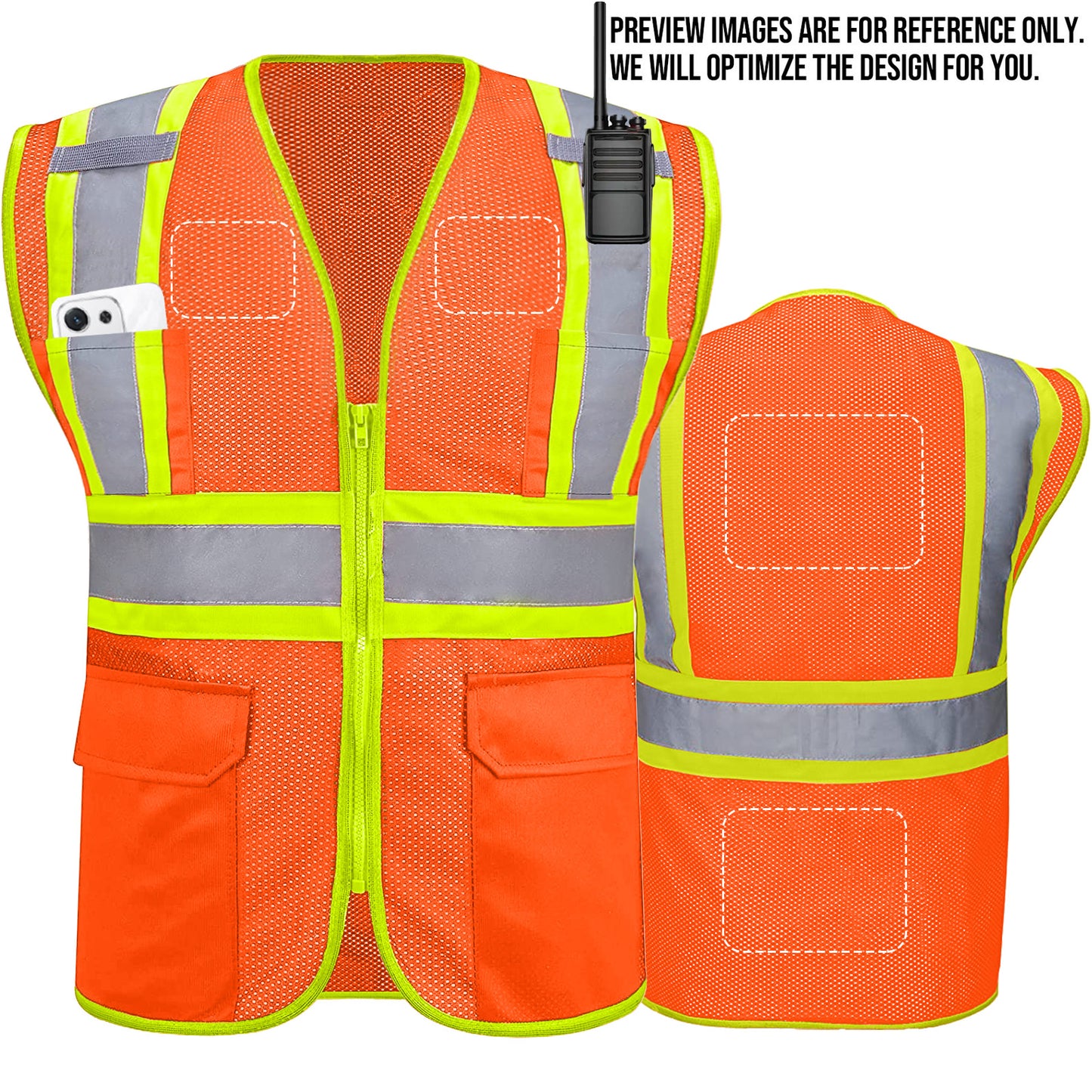 Shmimy Custom High Visibility Safety Vest, Class 2 Reflective Work Vest With Pockets, Custom Logo Construction Workwear