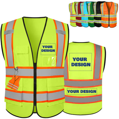 Shmimy Custom Safety Vest with 5 Pockets Class 2 Adult Unisex Construction Security Workwear