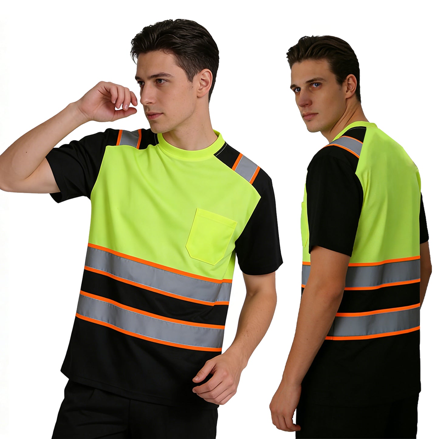 Shmimy Custom Logo High Visibility Shirts Class 3 Reflective Shirts ANSI with Pocket Safety Shirts