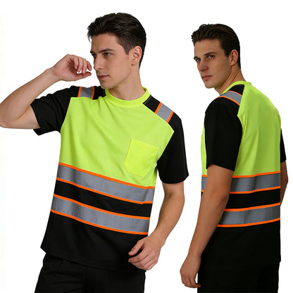 Shmimy Custom Logo High Visibility Shirts Class 3 Reflective Shirts ANSI with Pocket Safety Shirts
