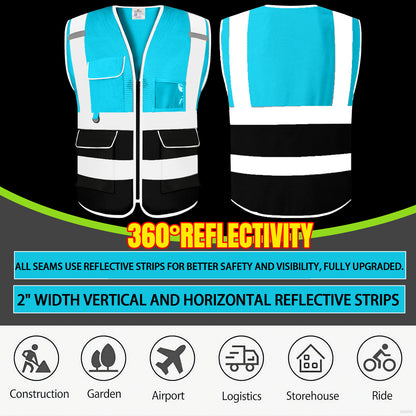 Shmimy 6 Pockets Custom Safety Vest Customized Logo Class 2 High Visibility Reflective Vest