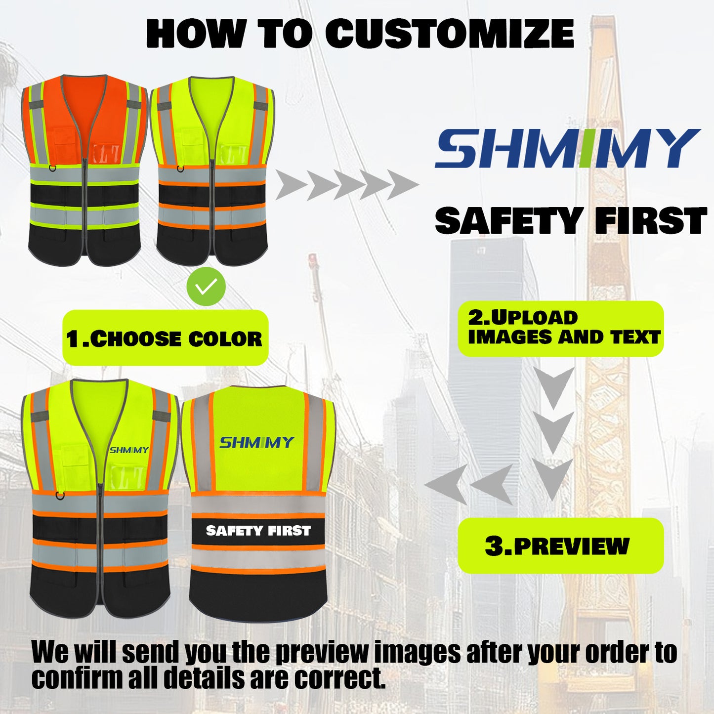 Shmimy Custom Logo Reflective Work Vest with Pockets| Class 2 High Visibility Safety Vest