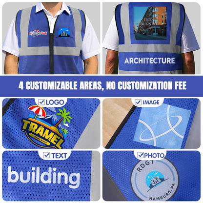Shmimy Custom Safety Vest Customized Logo Class 2 High Visibility Reflective Vest, Construction workwear