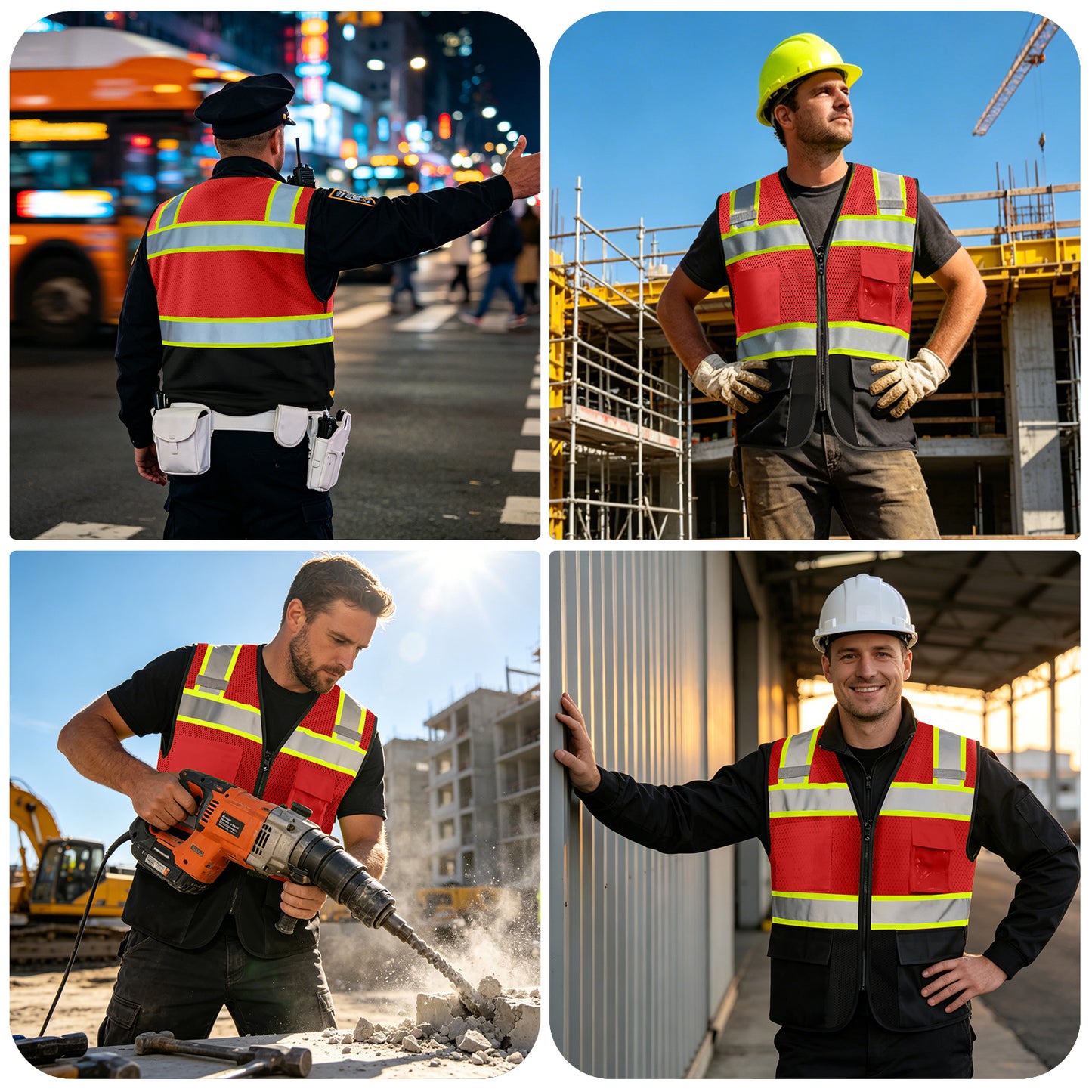 Shmimy Custom Logo High Visibility Reflective Safety Vest Class 2 - Unisex Adult Workwear with Zipper & 9 Pockets for Construction & Security