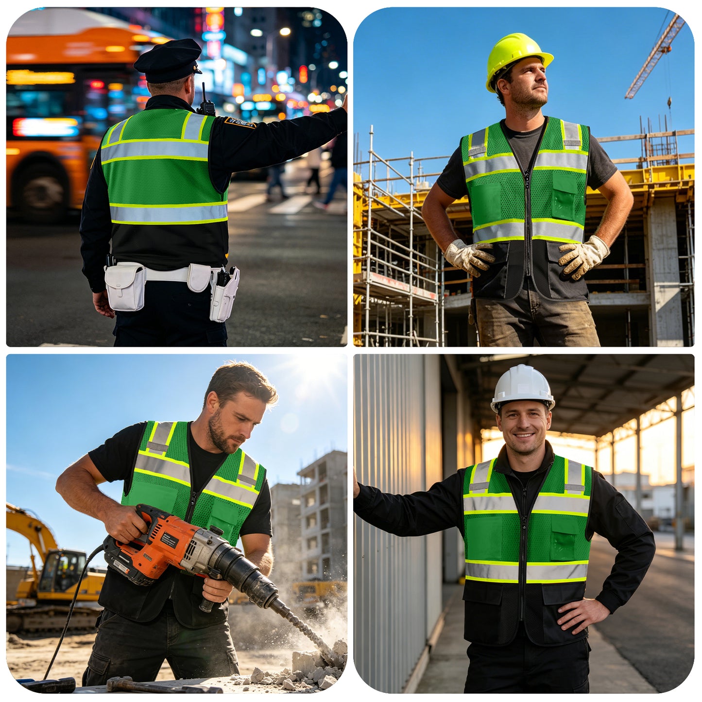 Shmimy Custom Logo High Visibility Reflective Safety Vest Class 2 - Unisex Adult Workwear with Zipper & 9 Pockets for Construction & Security