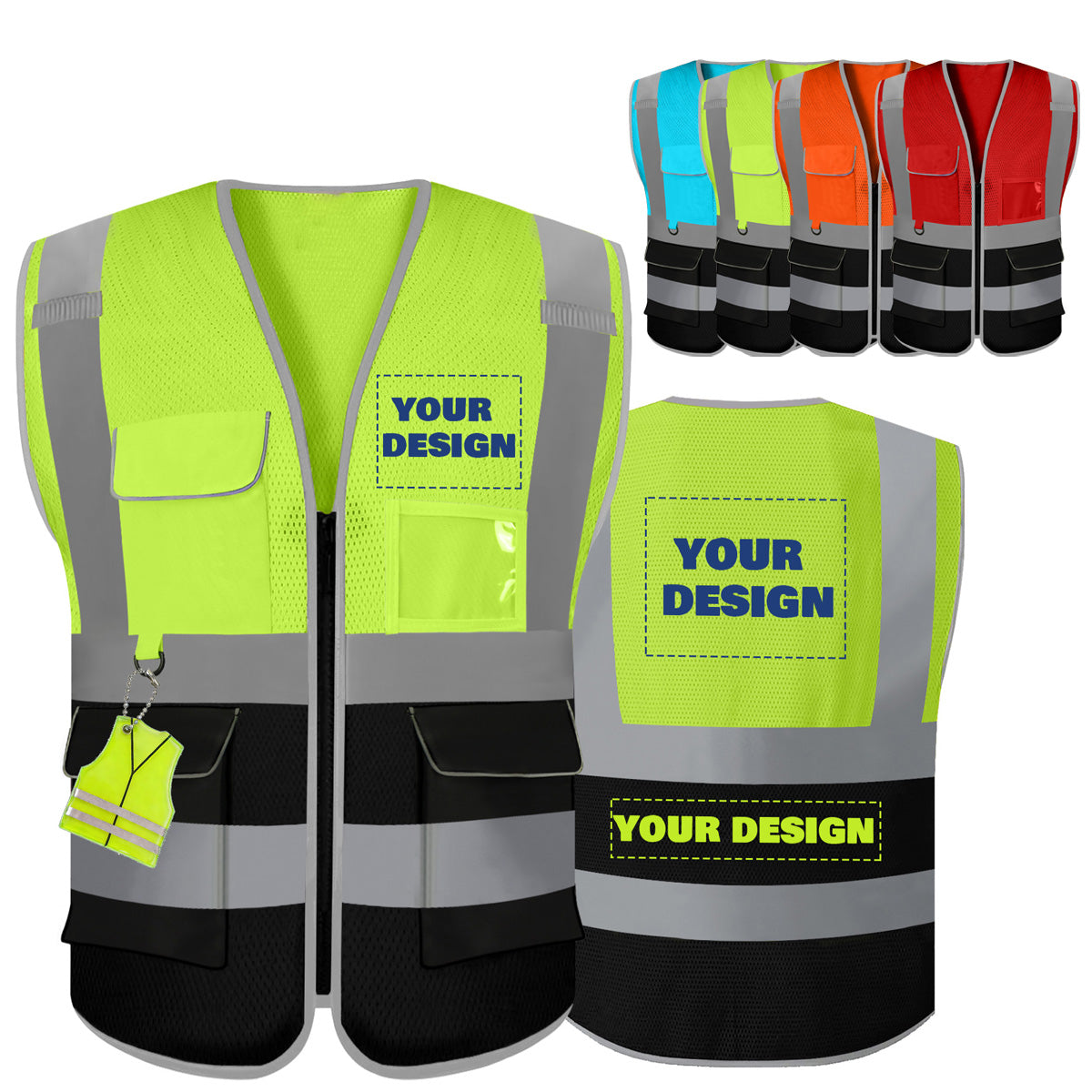 Shmimy 6 Pockets Custom Safety Vest Customized Logo Class 2 High Visibility Reflective Vest