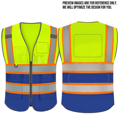 Shmimy Custom Logo Reflective Work Vest with Pockets| Class 2 High Visibility Safety Vest